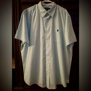 U.S. Polo Assoc Men’s Short Sleeve Button Up Shirt - Aqua Plaid - EUC - Size XXL